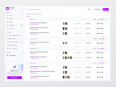 Taskloop - Timer Page UI Design activity admin panel design desktop employee list task management overview project project management status timer timer page tracker web ui uidesign uiux ux uxdesign web design