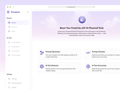 Prompture – AI Prompt Generator ai dashboard ai tools dashboard prompt generator ui design
