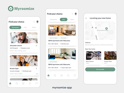 MyRoomize – Your Smart Match for Rooms, Flats & Roommates appdesign creativedesign dailyui design dribbbledaily figma figmadesign herosection illustration madewithfigma moderndesign prototype ui uishowcase uiuxdesign uiuxtrends ux webdesign