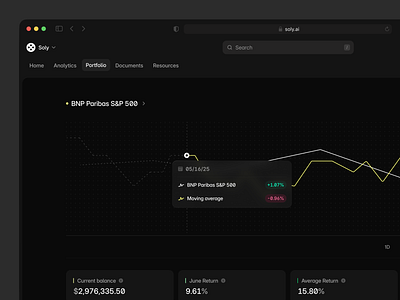 Holdings / Portfolio analytics app chart clean dark mode design portfolio top navigation ui user interface ux