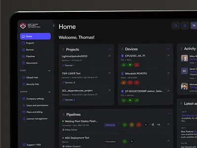 Software Automation Web Application Dark Theme clean ui concept design dark theme dashboard ui device management devices dashboard industrial automation industrial ui pipeline management plc programming project management system monitoring tree navigation ui design ux design web app design