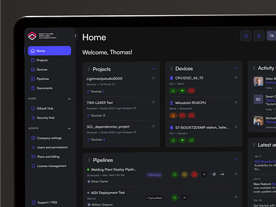 Software Automation Web Application Dark Theme clean ui concept design dark theme dashboard ui device management devices dashboard industrial automation industrial ui pipeline management plc programming project management system monitoring tree navigation ui design ux design web app design