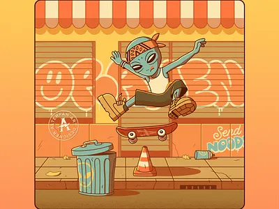 STREET TRICKS alien aliens alterfan alterfan art artist bandana branding cartoon character coverart design illustration illustrator skateboard skateboarder skateboarding street vector