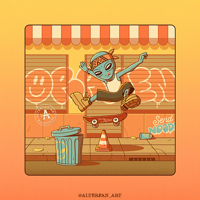 STREET TRICKS alien aliens alterfan alterfan art artist bandana branding cartoon character coverart design illustration illustrator skateboard skateboarder skateboarding street vector