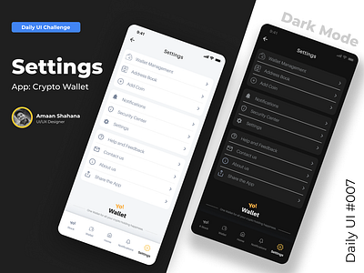 Settings - Crypto Wallet App | Daily UI Challenge 007 dailyui design figma hifi landingpage ui webdesign