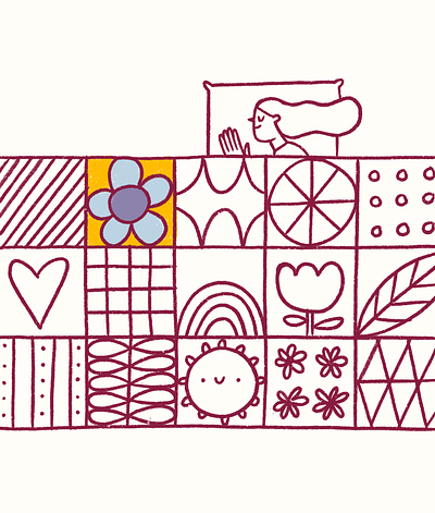 Dreaming of Summer blanket character coloring page dream flowers girl illustration patchwork procreate sleeping summer texture