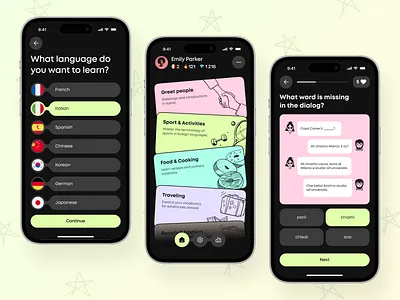 Language Learning Mobile App UI Design app design app interfaces best app design design learning app mobile app design mobile app ui mobile ui mobile ui design mobile ux modern app ui modern ui ui design ui ux design