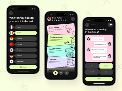 Language Learning Mobile App UI Design app design app interfaces best app design design learning app mobile app design mobile app ui mobile ui mobile ui design mobile ux modern app ui modern ui ui design ui ux design