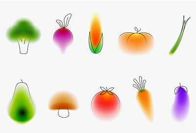 Vegetables asparagus avocado blur broccoli food gradient illustration minimal mushroom nature plant pumpkin tomato vector vegetable