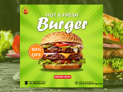 Hot & Fresh Burger Post Design Photoshop burgerking hot fresh burger tasty burger