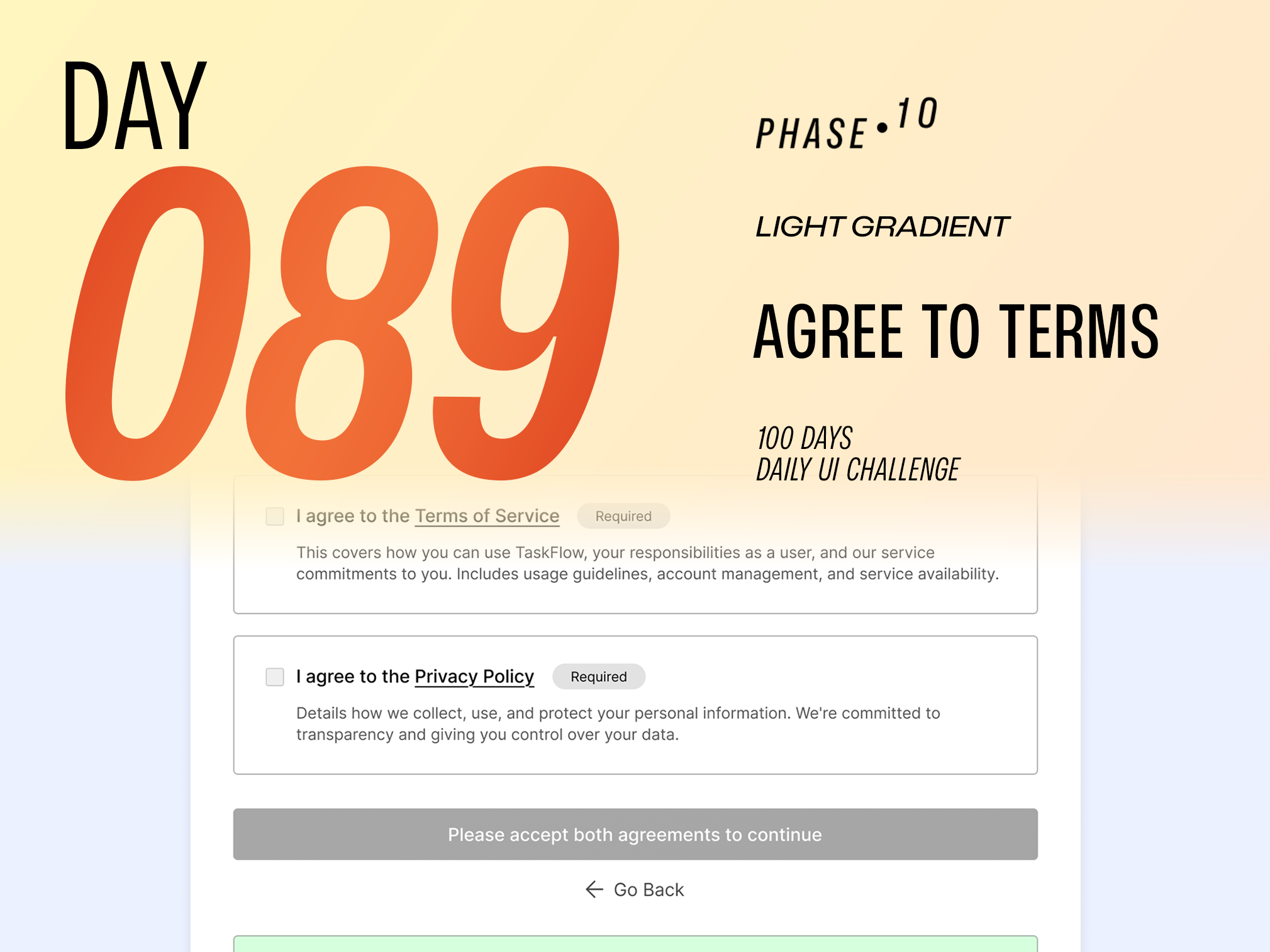 Agree to Terms - DailyUIChallenge 100daysui branding dailyui dailyuichallenge design illustration logo ui uiux website