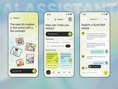 Aidora – Chat Smarter with a Splash of Fun ai assisntant ai assistant app ai helper app arobix assistant app chat chat gpt chatgpt design mobile mobileapp ui virtual assistant