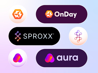 Recent logos for clients aura branding colorful logo design creative logo freelance logo design full color gradient logo identity design jeroen van eerden logo logos modern branding modern logo on day sproxxx visual identity design