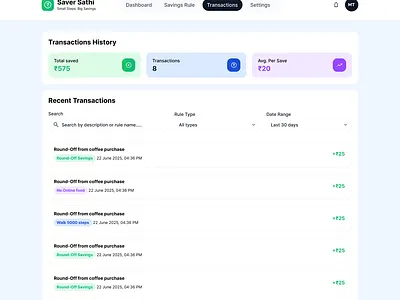 Saver Sathi - Micro Saving FinTech Web App design finance listing saas transactions ui web