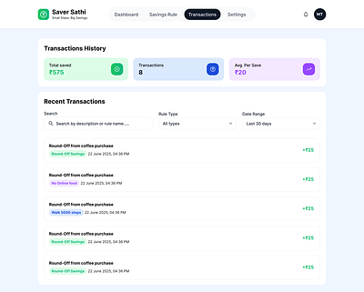 Saver Sathi - Micro Saving FinTech Web App design finance listing saas transactions ui web