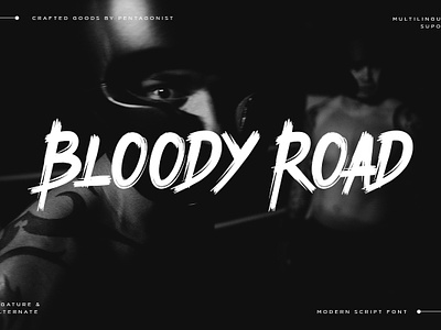 Bloody Road | Brush Display band blackletter brush brushes calligraphy canva clothing display font handwritten lettering music poster rampage rebel retro script signature underground vintage