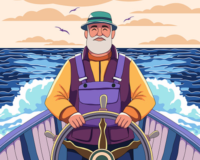 Coastal Life: Fisherman Illustration boat coastal coastal illustration coastal life illustration colorful illustration fisher fisherman fisherman illustration flat illustration graphic design illustration modern illustration ocean life sea wave