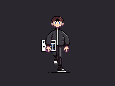 Dancing in The Rain - album cover beatpad boy character cover design fashion flat illustration man minimalistic music pixel art song vector walk