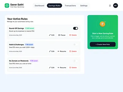 Saver Sathi - Micro Saving FinTech Web App design finance finance web app micro saving saving rule ui ux