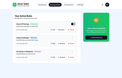 Saver Sathi - Micro Saving FinTech Web App design finance finance web app micro saving saving rule ui ux