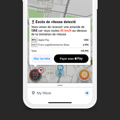 Waze - Speeding ticket in-app absurd app feature graphic design interactive design redesign ui waze
