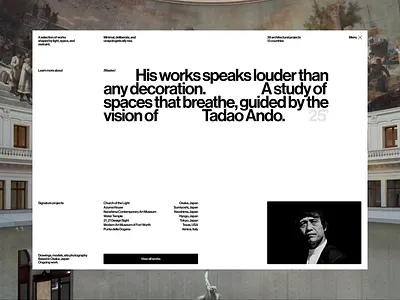 Tadao Ando. Portfolio website for Architect animation architect design gallery heroscreen homepage illustration layout loading modules personal portfolio preloader typography ui user interface ux web web design webflow