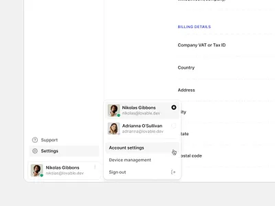 Account menu — Untitled UI account menu modal product design switch account ui design user interface