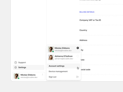 Account menu — Untitled UI account menu modal product design switch account ui design user interface