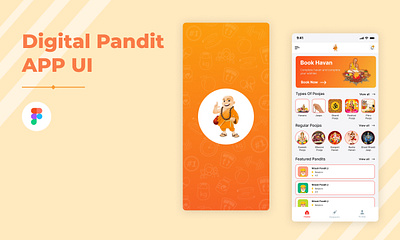 Digital Pandit App UI — Figma Concept | Booking & Devotional App bookingapp cleanui designinspiration figma graphic design minimalui orangetheme poojabooking productdesign religiousapp spiritual ui uxdesign
