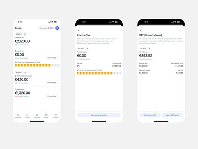 Making Taxes Look Good: A Glimpse into Our Tax Management UI banking app elster expense tracker expenses fintech freelancer mobile mobile ui tax management taxes