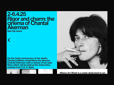 Chantal Akerman Event Page bold charecter design clean clean layout creative event event page film screening minimalist design modern modern poster screening typo typographic design typography