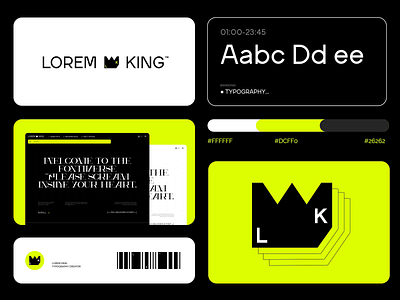 Lorem king - Font maker : Visual identity animation art bento grid branding branding guideline caligraphy design font graphic design green logo markerplace meme store typography visual identity website y2k yellow youth