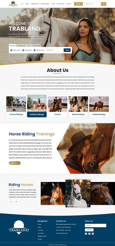 TRABLAND HORSE TRAINING WEBSITE DESIGN app branding design elementor figma graphic design illustration landing page logo ui ui design uiux vector web web design website website deisgn