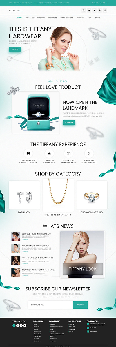 TIFFANY &.CO JEWELRY WEBSITE DESIGN app branding design elementor figma graphic design illustration landing page logo ui ui design uiux vector web web design website website design