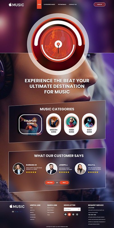 APPLE MUSIC WEBSITE DESIGN app apple branding design elementor figma graphic design illustration landing page logo ui uiux vector web web design website website design