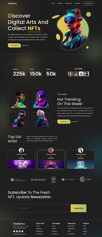 ENDAMU NFT WEBSITE DESIGN app branding design elementor figma graphic design illustration landing page logo nft ui vector web web design website website design