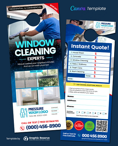Window Cleaning Instant Quote Door Hanger – Canva Template canva door hanger door hanger door hanger design door hanger template window cleaning window cleaning door hanger
