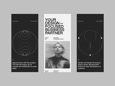 Mobile breakpoint black circle geometric graphic design grid minimal mobile noise ui ux website white