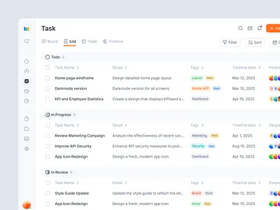 Task management dashboard — list mode view dashboard figma list management mingcute table task task dashboard ui ui desing