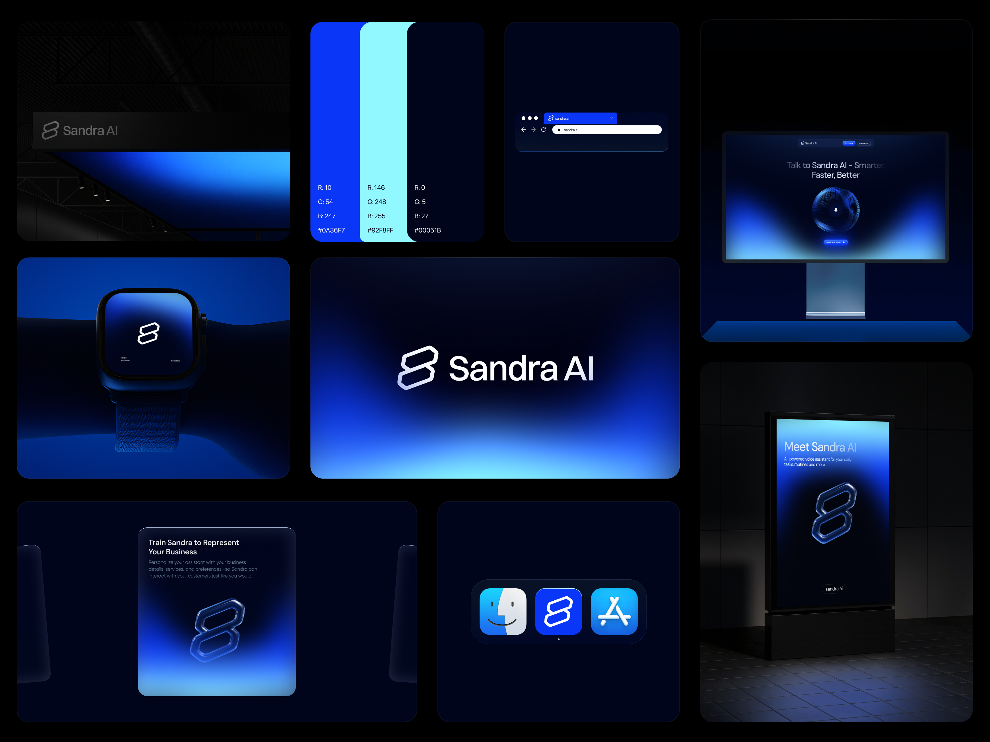 Sandra AI — Bento ai ai bento ai design artificial intelligence bento bento design bentogrid brand brand guidelines brand identity branding icon logo mockup modern startup uiux visual identity voice assistant