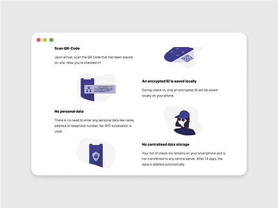 Anonymous Check-In Illustrations appillustrations blobillustrations blobshapes blue blueillustrations checkinapp contacttracing covid19 covidui customicons datasecurity healthtech iconset infographic informationdesign privacydesign productillustration publichealth uiillustration uxillustration