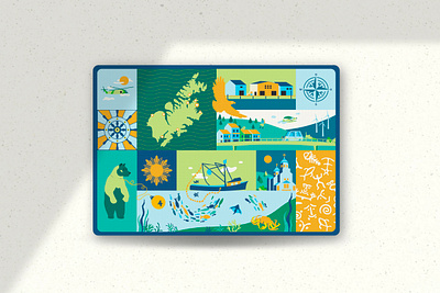 Kodiak Postcard alaska alutiiq bears branding card design collage fishing graphic design illustration kodiak ocean postcard postcard design tourism