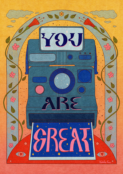 You are great camera design drawing flowers illustration retro you are great