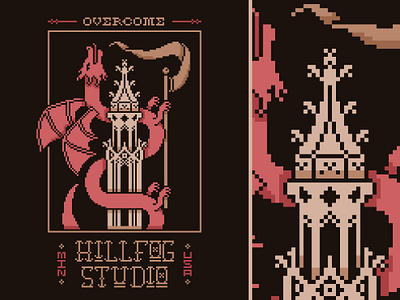 Overcome / Dragon & Castle Pixel Art 8 bit architecture castle cross stitch dark fantasy dragon fantasy gothic illustration pixel pixel art shirt design spooky