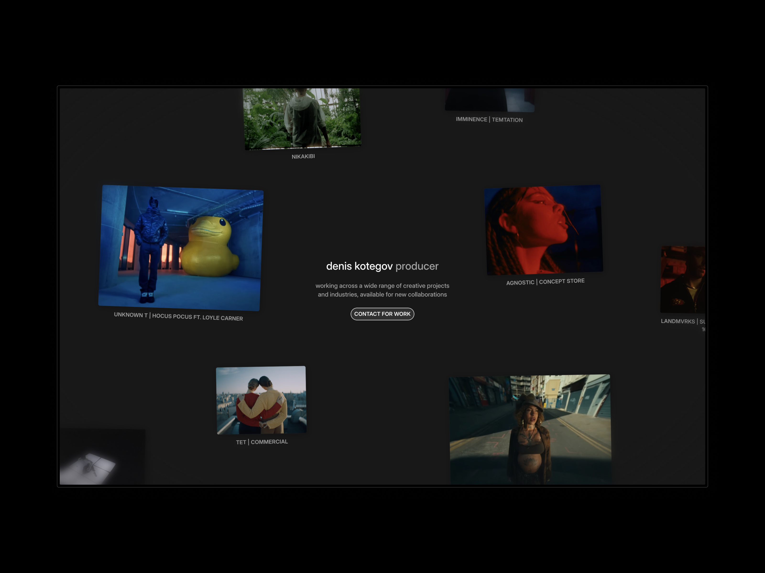 Personal website for video producer animation canvas dark drag enter infinite interactive layout website welcome zoom