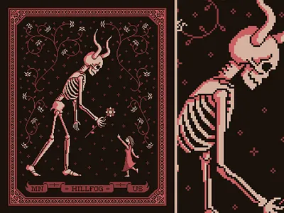 Embracing Fear / Skeleton Pixel Art 8 bit album artwork album cover cross stitch dark fantasy demon fantasy floral flowers gothic illustration pixel pixel art scary shirt design skeleton spooky t shirt witchy