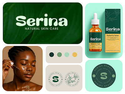 Serina skin care clean natural Logo design brand identity design branding business logo cosmetic logo elegant logo feminine logo graphic design logo design luxury brand luxury brand identity design luxury logo minimal logo natural product label packaging design product label simple branding simple logo skin care product skincare typography