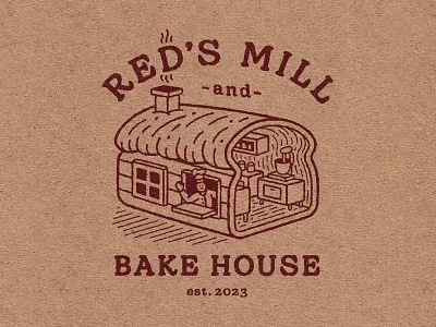 red's bread bakery bread cabinets chimney food friendly garage grain house loaf lockup logo mill mixer shelves smoke wave windows yeast
