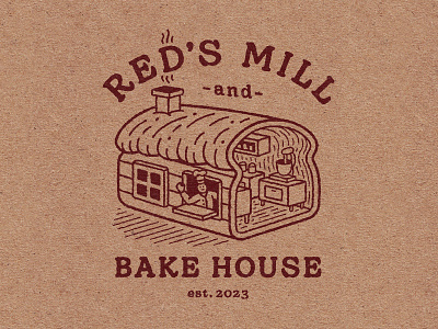 red's bread bakery bread cabinets chimney food friendly garage grain house loaf lockup logo mill mixer shelves smoke wave windows yeast