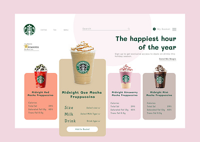 Holiday Special Starbucks UI – Festive Frappuccino Delight. coffee coffeelovers cold coffee drinksmenuui frappuccinodesign graphic design holidayui minimalwebdesign pastelui productpagedesign starbucksui ui uidesign webdesign